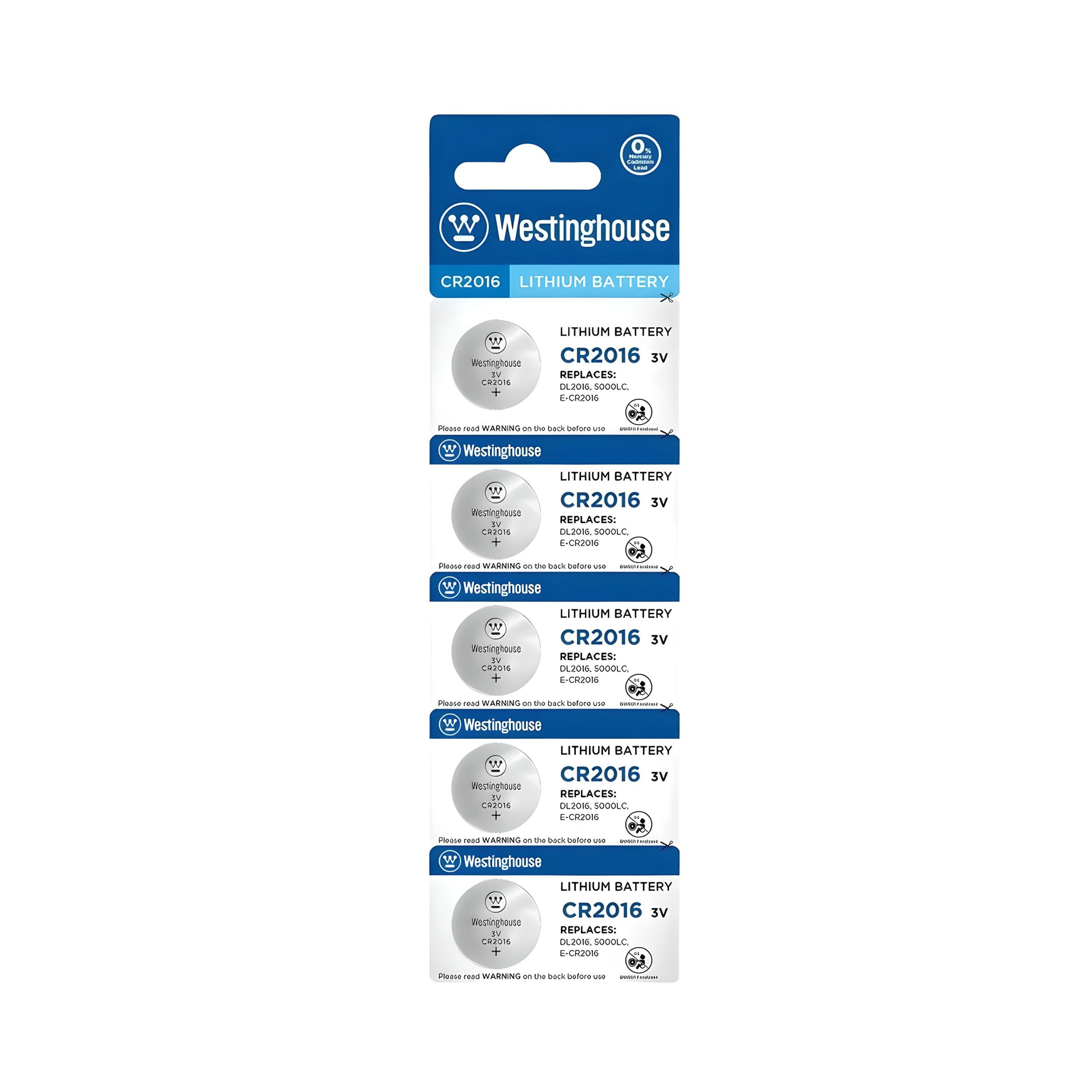 Batería botón 3V CR2016 Westinghouse, 5 unidades, disponibles en rayoshop.
