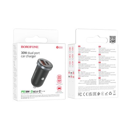 Cargador de auto USB y USB-C 30W Borofone, carga rápida, rayoshop