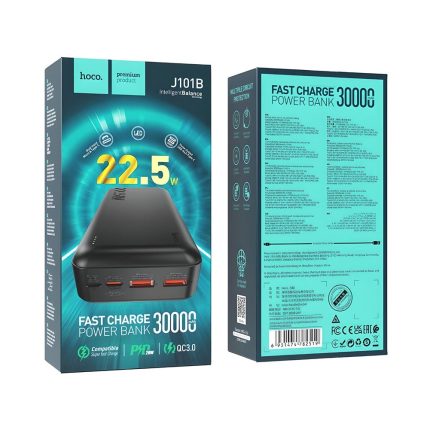 Batería externa de alta capacidad: 30000mAh, carga rápida, Hoco J101B - Rayoshop