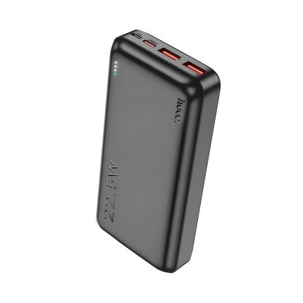 Power Bank de 20000 mAh en color negro, ideal para cargar dispositivos móviles de manera rápida y eficiente