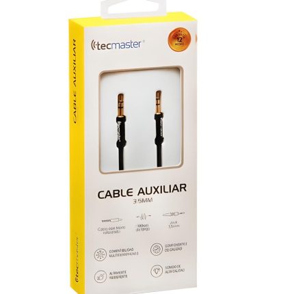 Cable auxiliar Tecmaster 1 metro 3.5mm para audio nítido. Rayoshop.