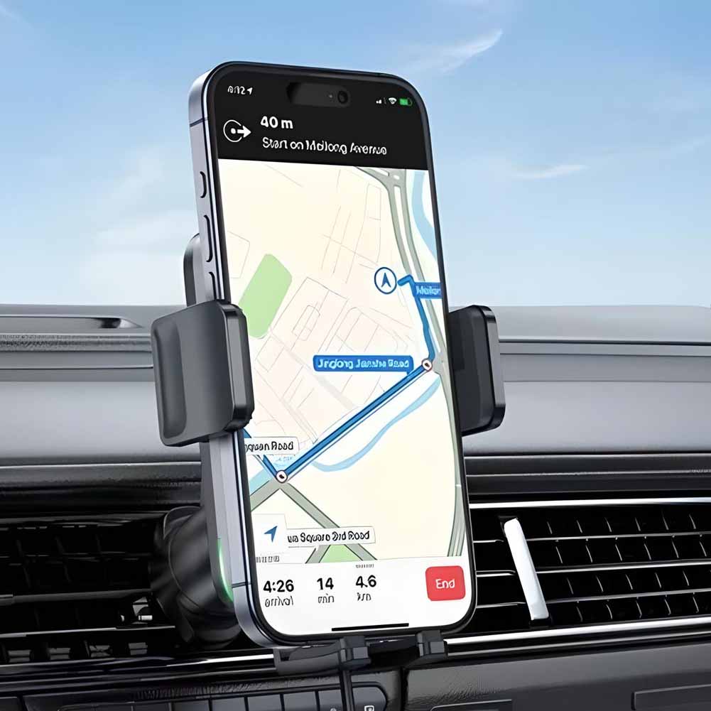 Porta teléfono auto inalámbrico Rayoshop: carga y sujeta seguro.