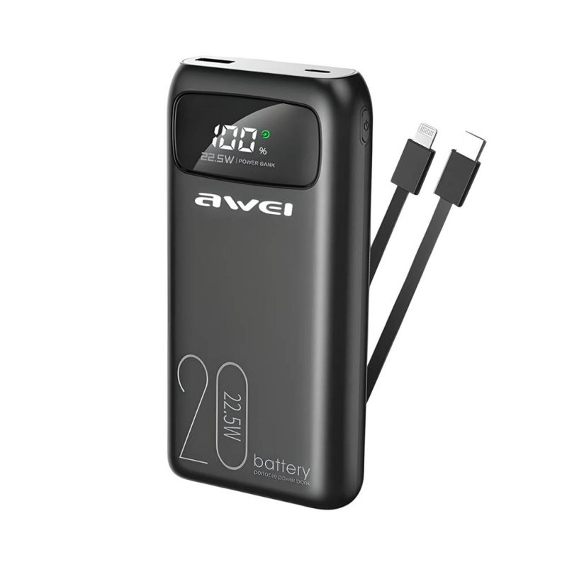 Cargador Power Bank Awei P169K, 20000mAh, compatible iPhone y Android, Rayoshop.