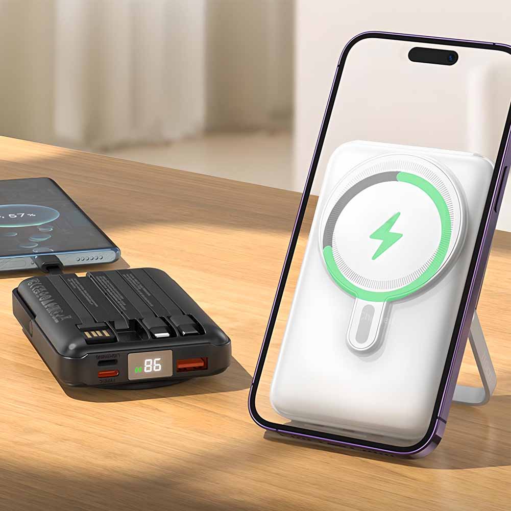 Cargador externo Hoco J135 10000 mAh, carga inalámbrica y por cable, RayoShop.cl