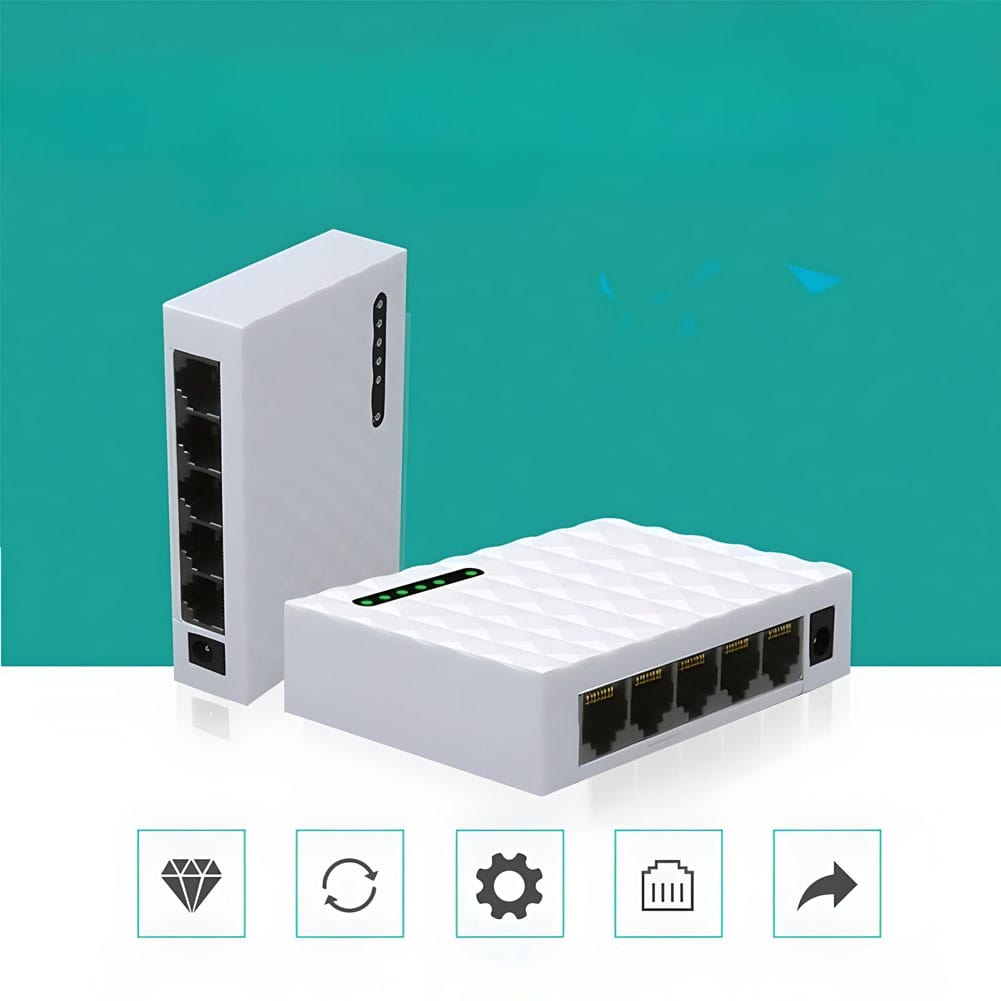 Extensor switch Ethernet gigabit 5 puertos compacto rayoshop