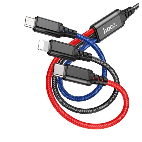 Cable 3 en 1 USB a USB-C Micro USB Lightning 2A 1M Hoco X76 rayoshop