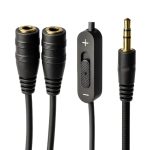 Cable auxiliar jack 3.5 mm a doble jack con control de volumen 0.2m rayoshop