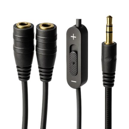 Cable auxiliar jack 3.5 mm a doble jack con control de volumen 0.2m rayoshop
