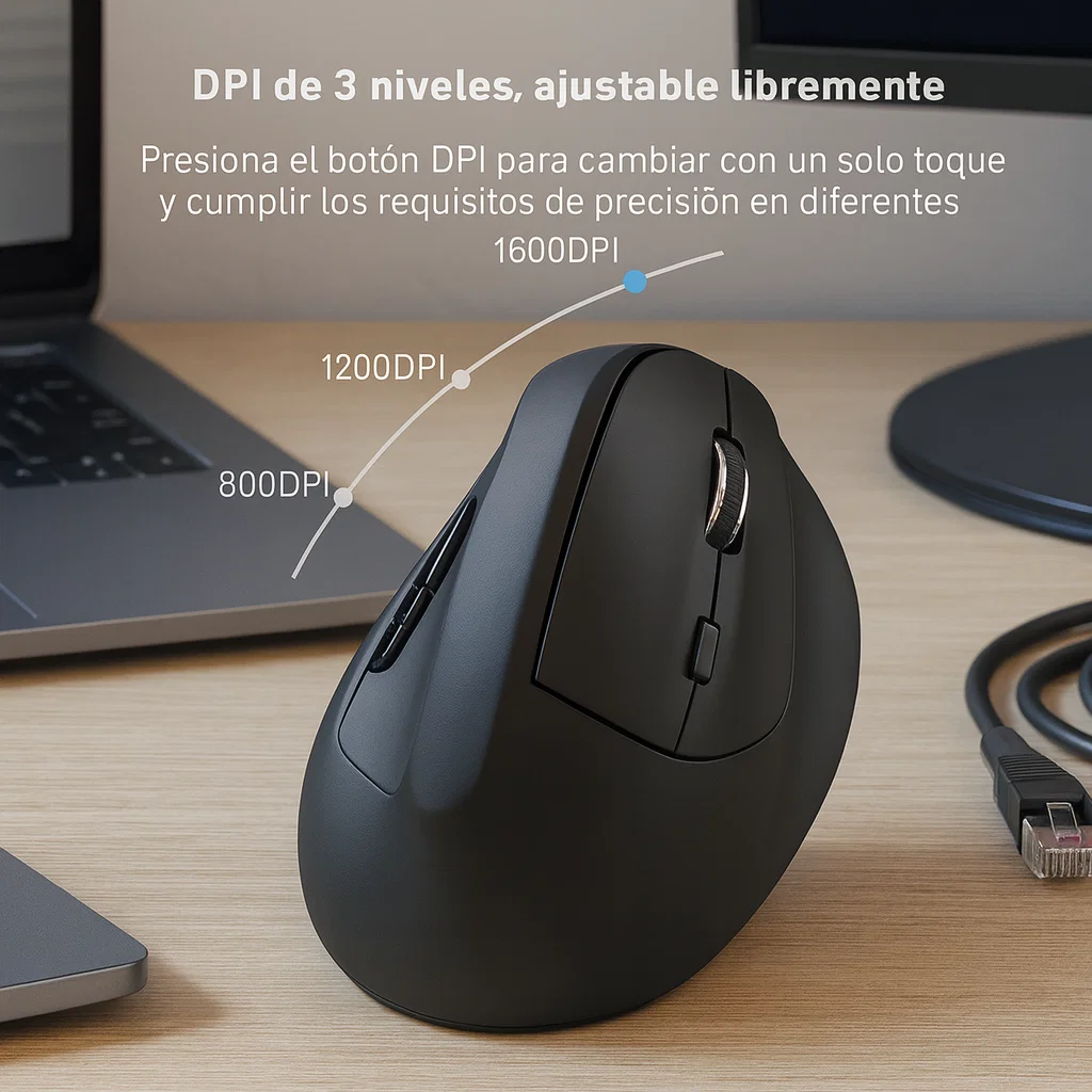 mouse inalambrico recargable vertical ergonomico 6 botones rayoshop