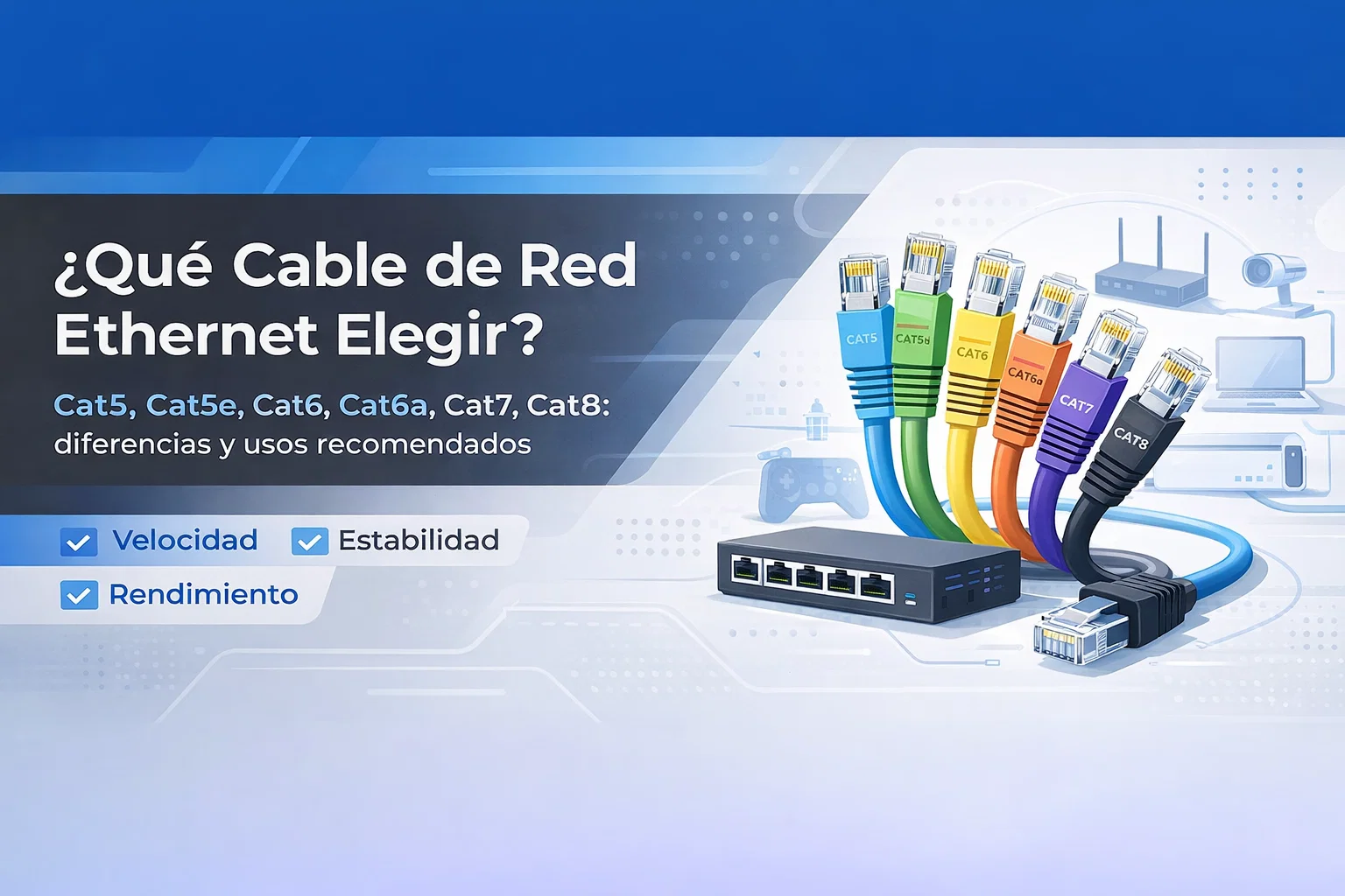 Tipos de cables de red Ethernet explicados por Rayoshop Chile