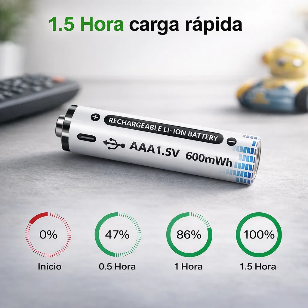 Pilas AAA reutilizables con cable USB-C doble Rayoshop