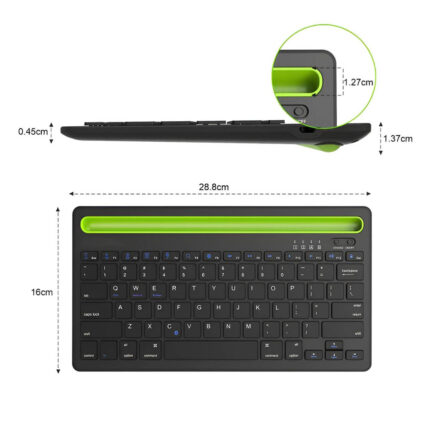 Teclado inalámbrico recargable AS-199 con Bluetooth 5.2 y carga USB-C, de 28,8 cm de ancho y diseño compacto en color negro.