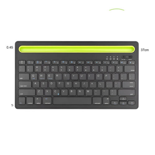Teclado inalámbrico recargable AS-199 en negro con franja verde, Bluetooth 5.2, USB-C y doble canal para 2 dispositivos, notebook, PC, tablet o celular.