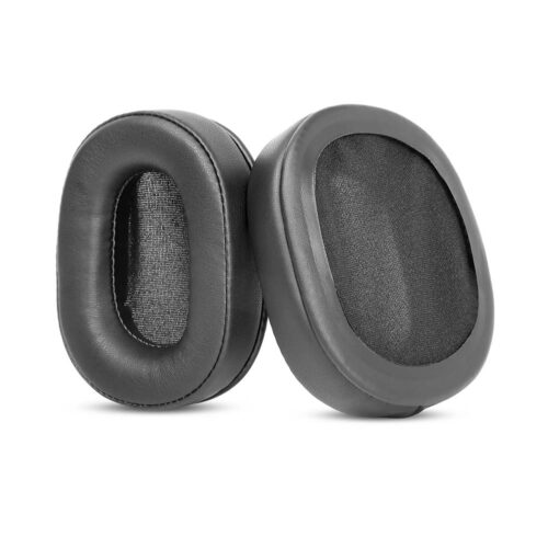 Dos almohadillas negras de cuero sintético para audífonos House of Marley Positive Vibration XL muestran un diseño ovalado con espuma suave.