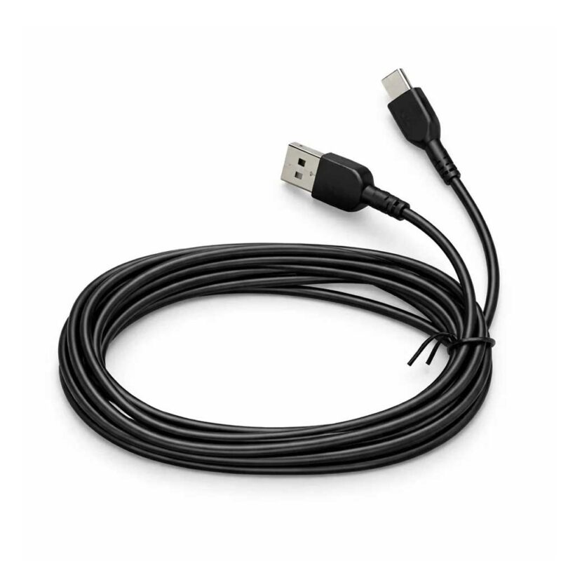 Cable Hoco X20 USB-A a USB-C de 3 metros en color negro, con conexiones para carga y transferencia de datos en dispositivos USB-C.
