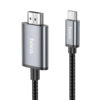 Cable Hoco USB-C a HDMI de 2 metros en color negro, con conectores metálicos y recubrimiento trenzado para transmitir video 4K con nitidez.