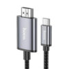 Los conectores Hoco de un cable USB-C a HDMI muestran acabado gris y recubrimiento trenzado negro para transmisión de video 4K a 30Hz con 2 metros.