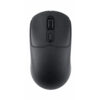 Un mouse inalámbrico recargable negro de diseño compacto muestra rueda de desplazamiento y botón central, acorde con el modelo silencioso de 4 botones.
