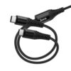 Dos conectores USB-C negros con acabado trenzado y carcasa reforzada muestran el cable Hoco X123 de 1 metro para carga y datos entre equipos compatibles.