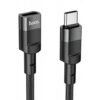 Los conectores USB-C macho y hembra del cable Hoco U107 muestran terminación negra con carcasa de aluminio y malla trenzada en 1,2 metros.