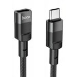 Los conectores USB-C macho y hembra del cable Hoco U107 muestran terminación negra con carcasa de aluminio y malla trenzada en 1,2 metros.
