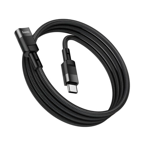 El cable Hoco U107 USB-C a USB-C negro de 1,2 metros muestra conectores metálicos y diseño trenzado para carga y transferencia de datos.