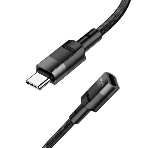 Cable Hoco U107 USB-C a USB-C negro de 1,2 m, con conector de aluminio y malla resistente para carga y transferencia de datos.