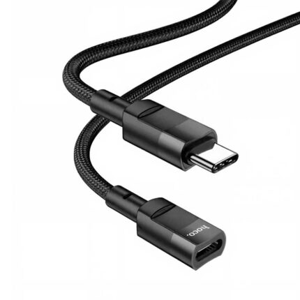 Cable Hoco U107 USB-C hembra a USB-C macho en color negro, con diseño trenzado de 1,2 metros para carga y transferencia de datos.