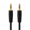 Dos conectores jack de 3,5 mm macho con acabado dorado y cable negro de 1,5 metros aparecen en paralelo sobre fondo blanco, con formato estéreo.