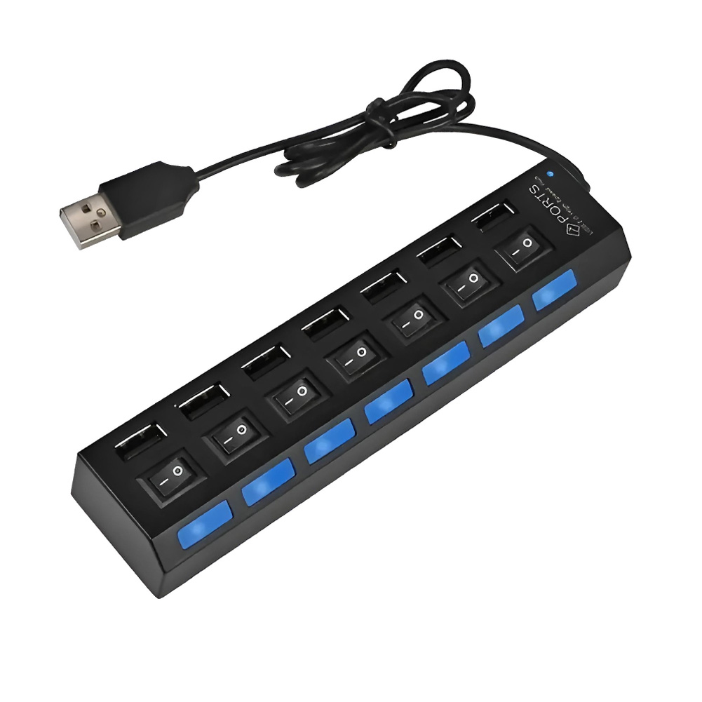 HB021-RY006 HUB USB 2.0 MULTIPLICADOR 7 PUERTOS (3) Hub 7 en 1 Adaptador Multipuertos USB a 7xUSB con Interuptor por Puerto - Imagen 1