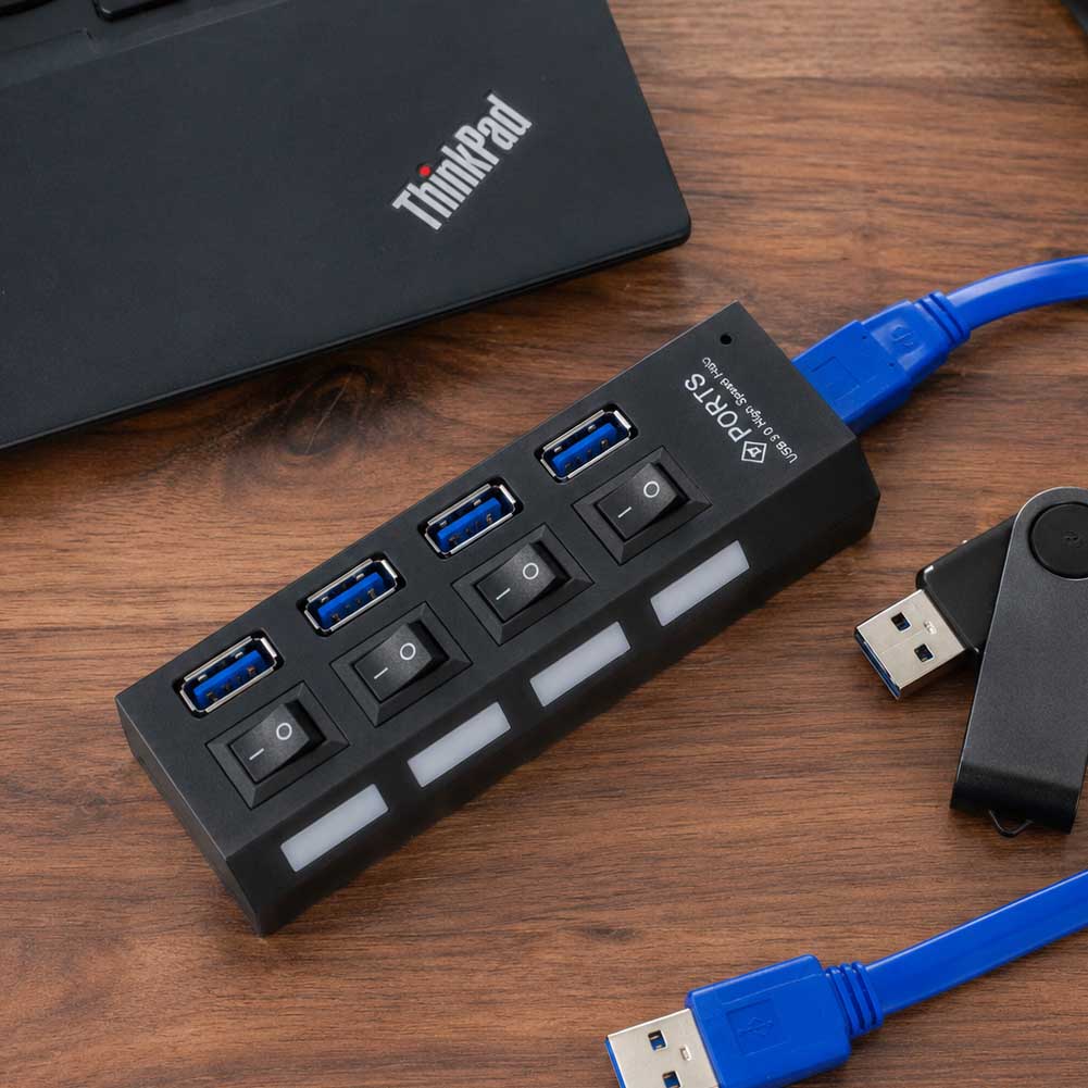 HB021-RY007 HUB USB 3.0 4 PUERTOS CON INTERRUPTOR Y LUZ LED (1)